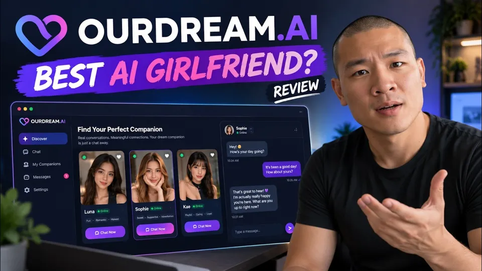 Thumbnail of the YouTube video “OurDream.ai Review 2026 | Is OurDream AI the BEST AI Girlfriend? 🤔” by Best AI Reviews